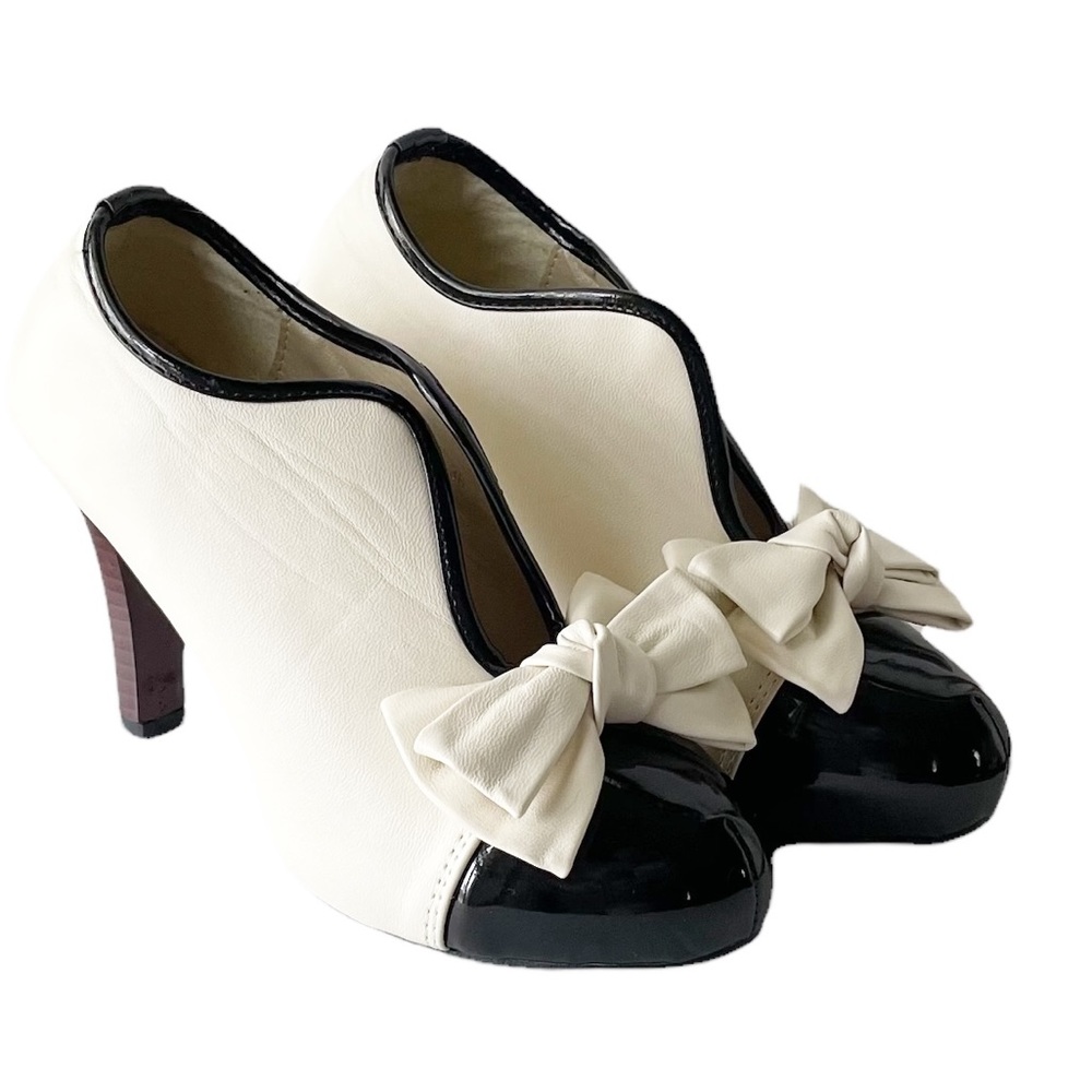 Bing Dress Shoes Retro Leather Bow Two-Tone Wedding Pumps, 40s Era Cosplay Heels